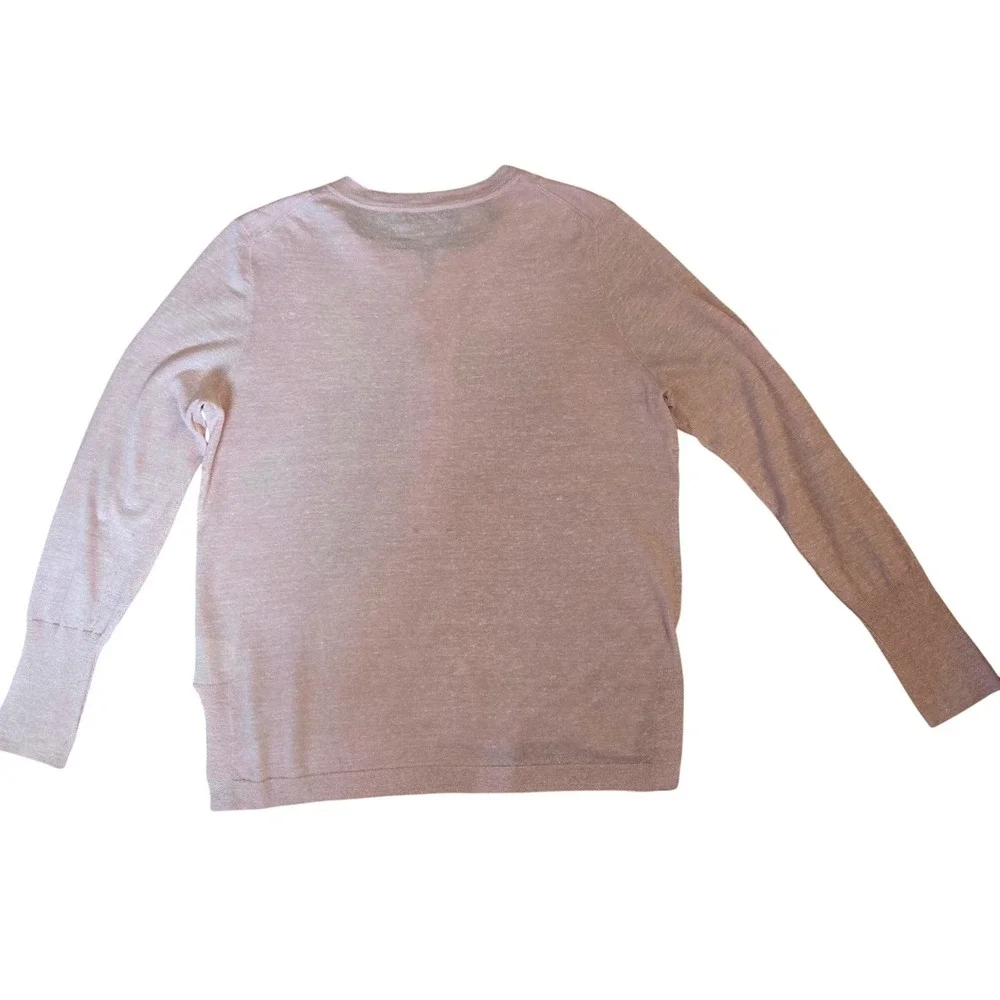 J. Crew Women's L Classic Chic Linen Blend Henley Sweater Blush Pink Long Sleeve